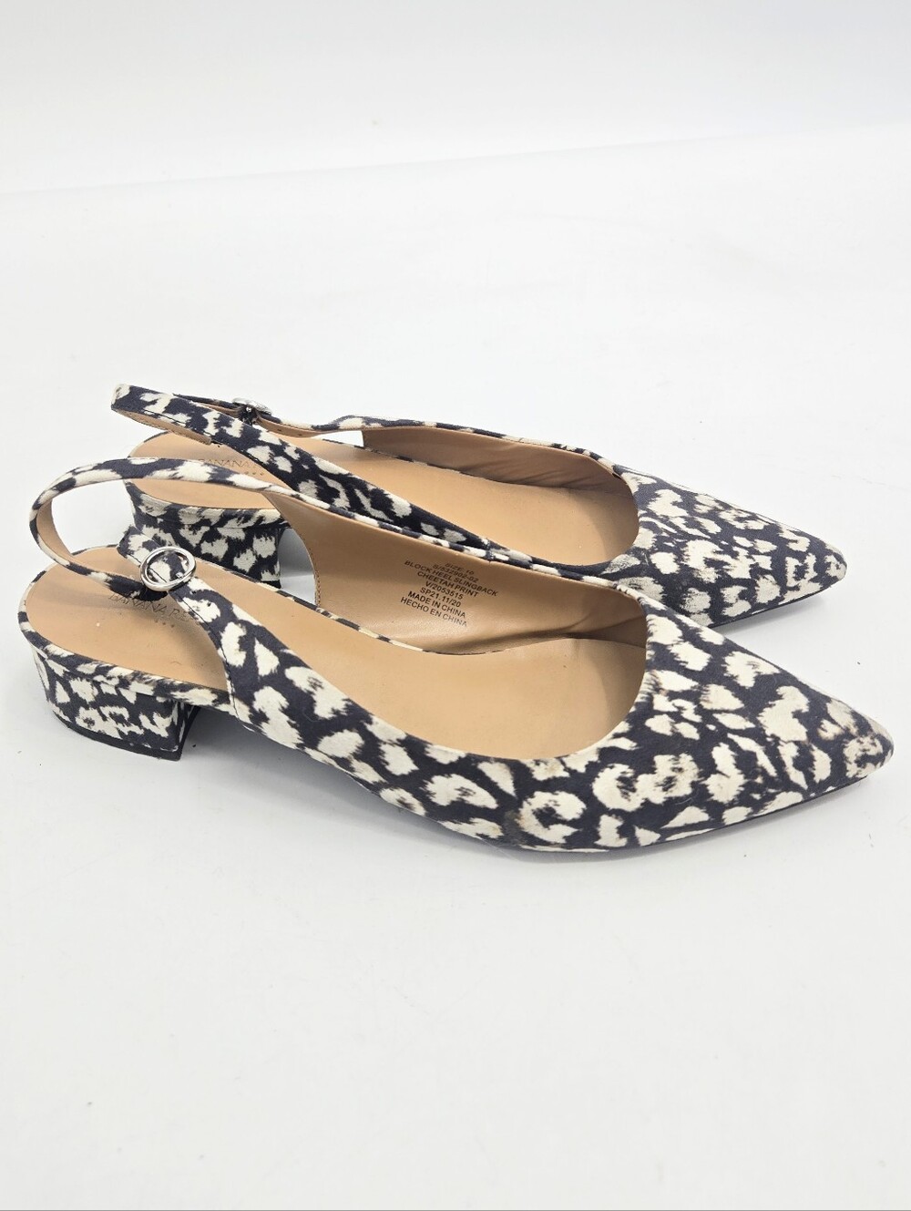 Banana Republic Black  White Cheetah Print Slingback Low Heel‎ Pumps